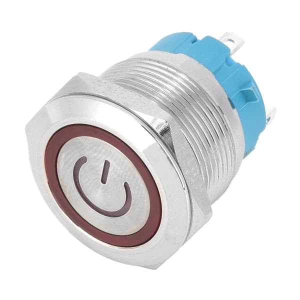 2 stk 4-pins trykknappbryter 3-6VDC 22mm flat hode rund knappbryter med strømlyssignal rød