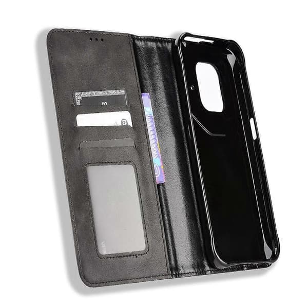 (Ny) För Ulefone Power Armor 14 / 14 Pro Magnetiskt Spänne Retro Textur Läder Telefonfodral Black
