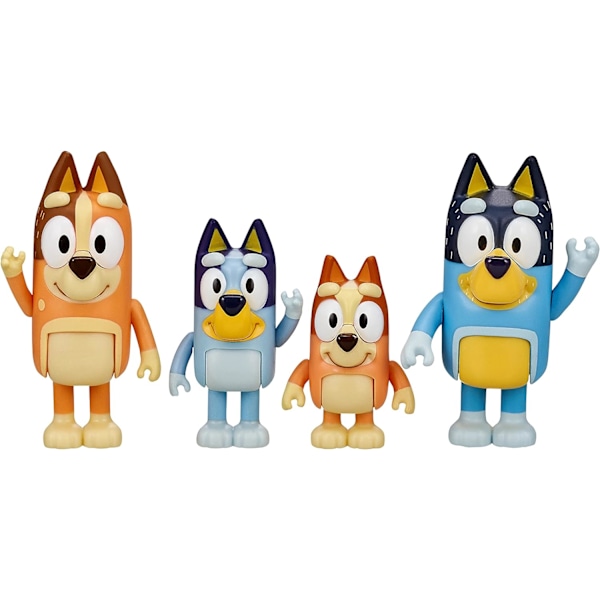 Bluey and Family 4 pakke med 2,5-3" Bluey, Bingo, Chili, Bandit Poseable Figurer
