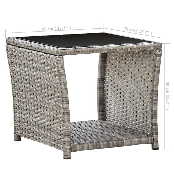 【YD】vidaXL Sofabord grå 45x45x40 cm polyrattan og glas Grey grå