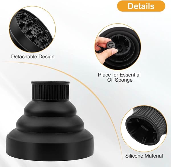 [YD]Hår Diffuser - Krøllet & Bølget Hårstyling - Med Hovedbund Massagebørste - Universal Pasform (3.5 cm) - Sort