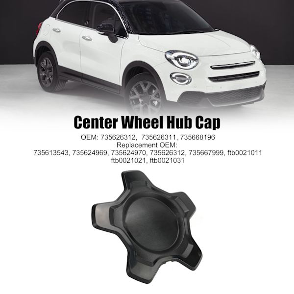 Midthjulsnavdeksel 735668196 Sterk forsegling, rustsikker erstatning for Fiat 500X 334 2014 til 2023 blank svart