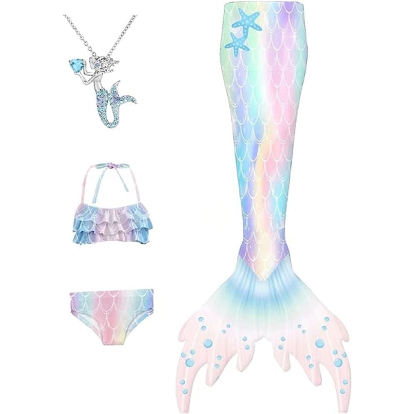 Jenter Mermaid Tail Badedrakt Kostyme Prinsesse Bikini Badedrakt Sett E407 9-10 Years