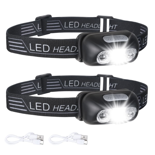 2 Pack USB Rechargeable Headlamp IPX6 Waterproof Ultra Light and Super Bright 160 Lumen LED Headlamp with Motion Sensor