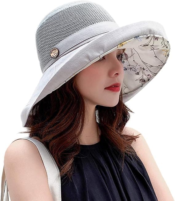【YD】Dame Mesh Solhatt - UPF UV-beskyttelse - Sammenleggbar - Bred Bre