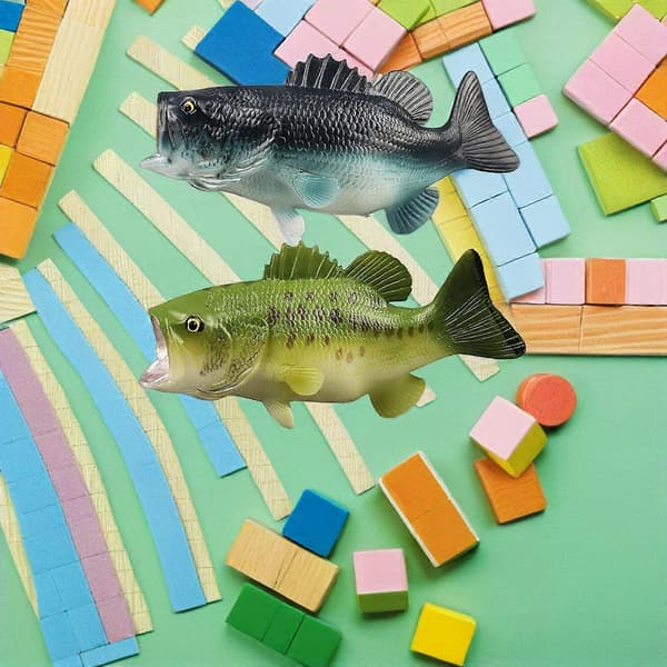 2 stk. basfiskmodel, stor mund basmodel, falsk fisk, simuleret dyrefiskmodel
