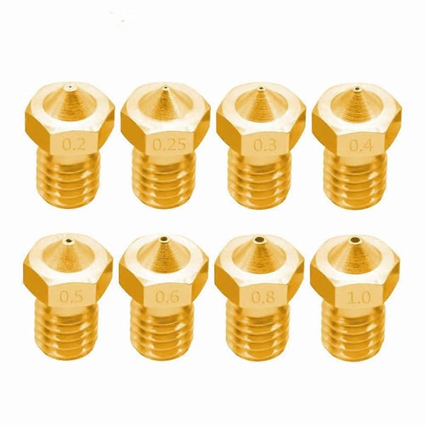(Ny) 8 STK Bugatti 3D-printertilbehør E3D-V5 V6 Dyse M6 Gevind Forbrugsvarer Varm Dyse 3/0.2mm Inte angivet