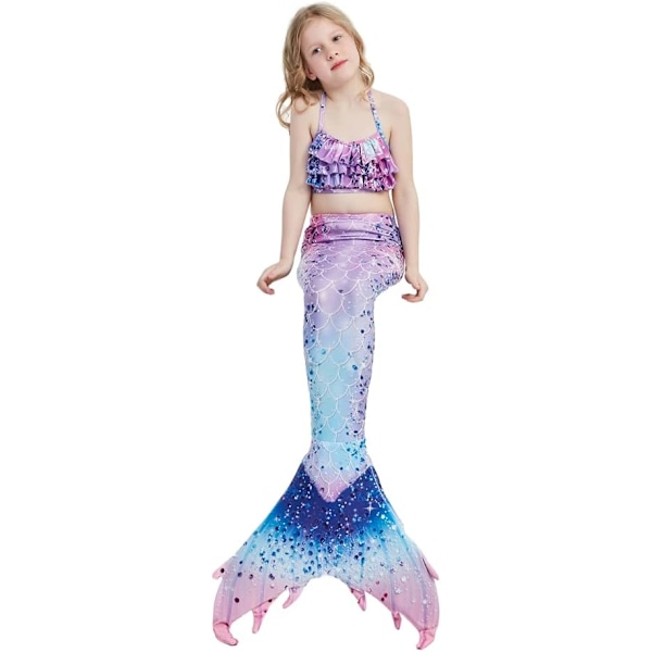 Jenter Mermaid Tail Badedrakt Kostyme Prinsesse Bikini Badedrakt Sett E408 5-6 Years