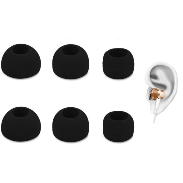 3-pack universelle ørepropper for hodetelefoner - silikon - svart