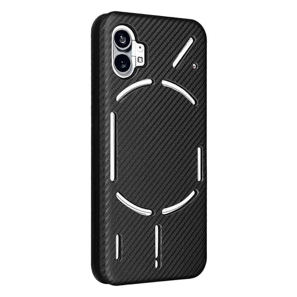 För Nothing Phone 1 Flipfodral i kolfibertextur i läder Black