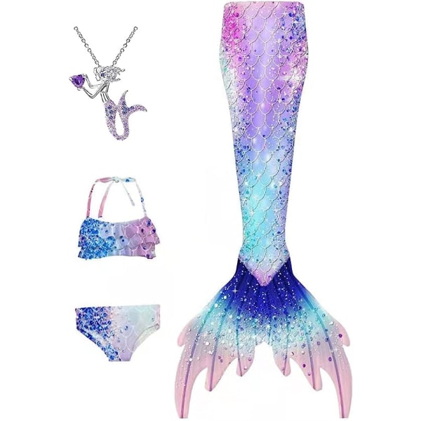 Jenter Mermaid Tail Badedrakt Kostyme Prinsesse Bikini Badedrakt Sett E408 5-6 Years