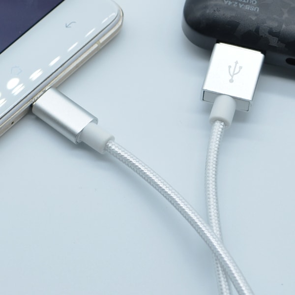 Nylon USB Typ C-kabel Snabbladdning Silver 3 m