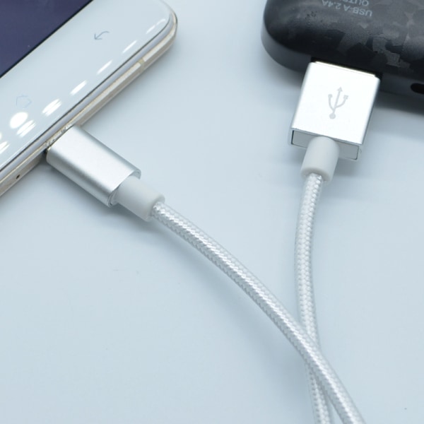 Nylon USB Type C-kabel Rask lading Silver 3 m