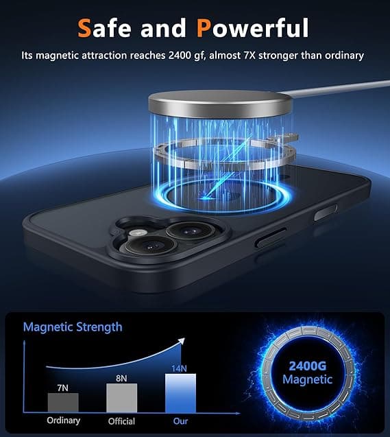 【YD】FNTCASE for iPhone 16 Plus Case with Screen Protector, Compatible with MagSafe, Translucent Matte, Military Grade Shockproof Shell, Black-T Black-T