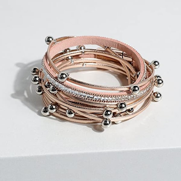 Läderarmband för kvinnor med pärlkristallarmbandssmycken