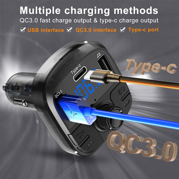 Bluetooth 5.0 car FM transmitter with fast charging