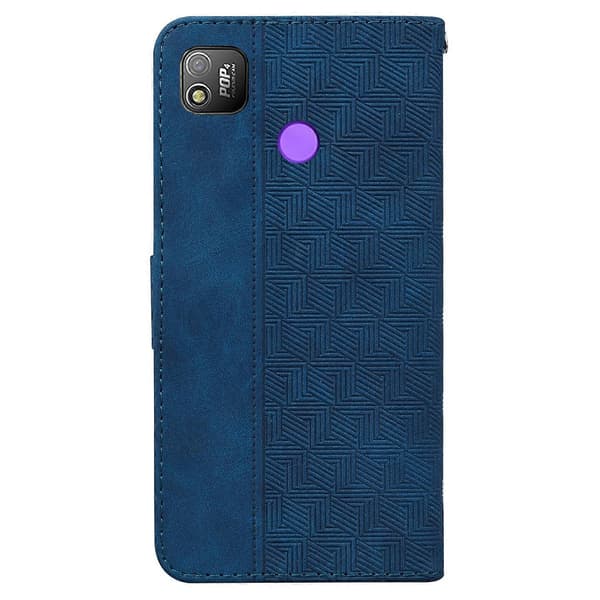 (Ny) Til Tecno Pop 4 Geometrisk Præget Læder Telefoncover Blue