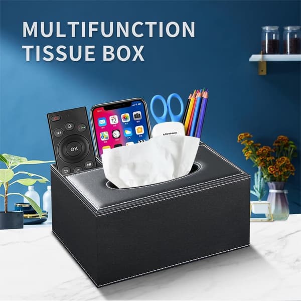 【YD】Rectangular Tissue Box Holder, Compatible with Kleenex Multifunctional Tissue Box Holder with Remote Control Holder, Decorative Nightstand Organizer