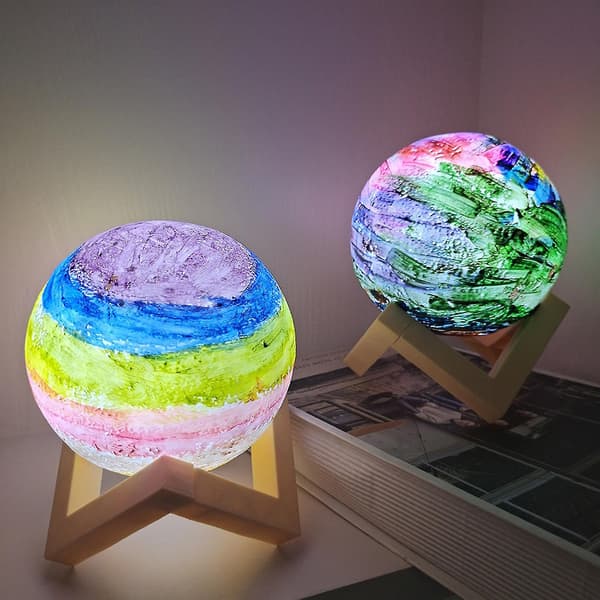 Mal dit eget månelampe-sæt, gør-det-selv 3D måne-natlampe med træfod, kreativitet, kunst og håndværk