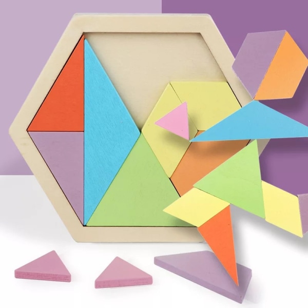 Trä Hexagon Pussel för barn Vuxna Formmönster Block small hexagon