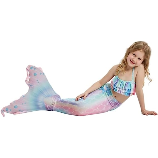 Jenter Mermaid Tail Badedrakt Kostyme Prinsesse Bikini Badedrakt Sett E407 5-6 Years