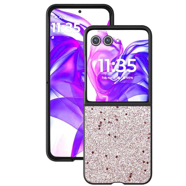 (Nytt) Glitter Full Coverage PU + PC Telefondeksel til Motorola Razr 50 Ultra Pink