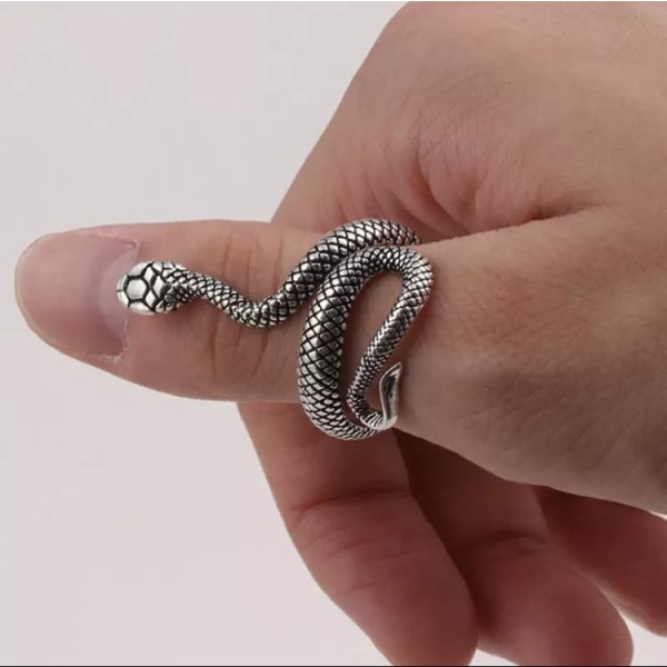 Unik slangemønsterring med svart mønster – justerbar silver one size