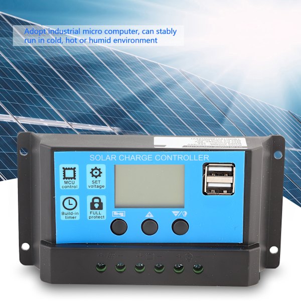 12V 24V Dobbel USB Solcellepanel Laderegulator Regulator LCD-skjerm 10A - Svart/Gul