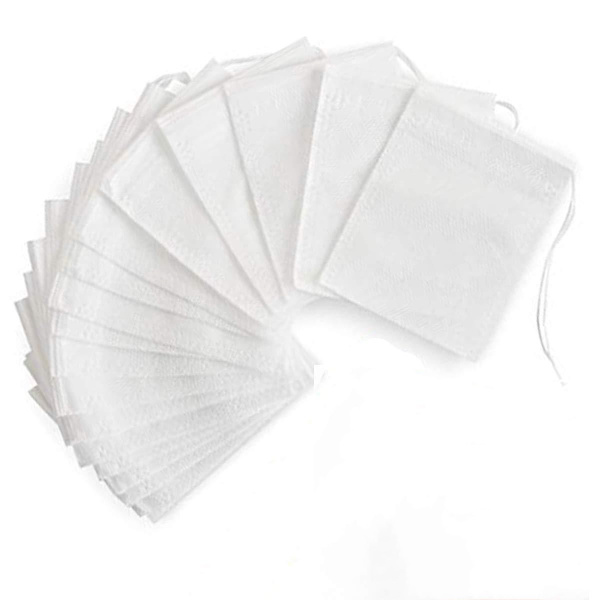 Tefilterpåsar med dragsko Non-woven Tyg Vit 100-Pack 7x9 cm