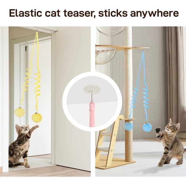 【YD】3-pack Retractable Cat Toys with Bells, Elastic Cords, Fluffy Balls, Interactive Play, Indoor Training 3pcs