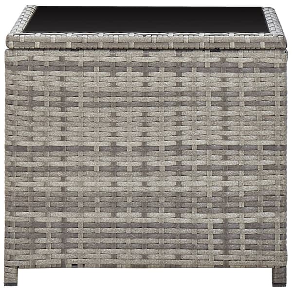 【YD】vidaXL Sofabord grå 45x45x40 cm polyrattan og glas Grey grå