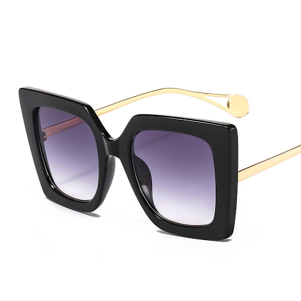 Neliömäiset gradienttilasit, paksu metallirunkoiset aurinkolasit miehille ja naisille - musta kehys harmailla linsseillä black frame with gray lenses