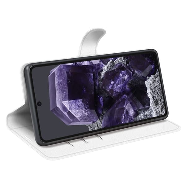 【YD】Google Pixel 8A Litchi Skinnveske Hvit 65