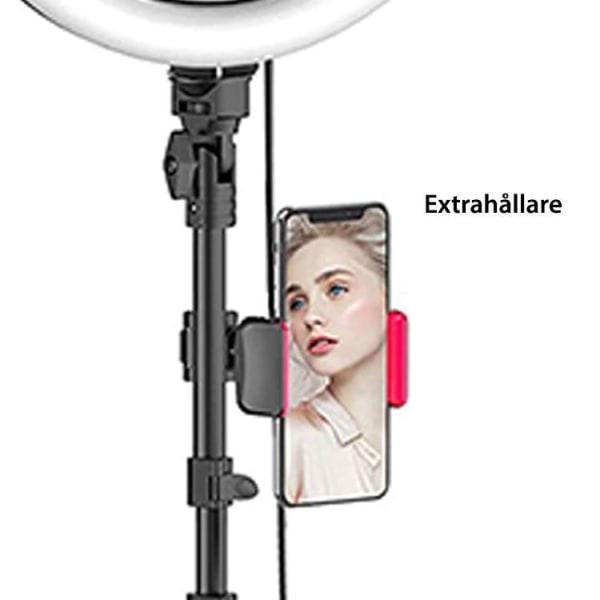 Selfie Lampe LED Ring Lys Stativ 50 - 216 cm + Fjernkontroll black