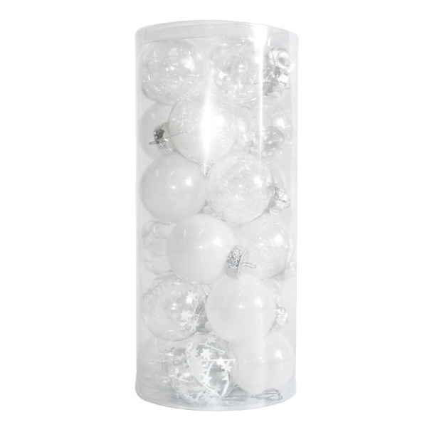 Juldekor 6 cm/24 färgade Transparent Ball Set för husdjur White