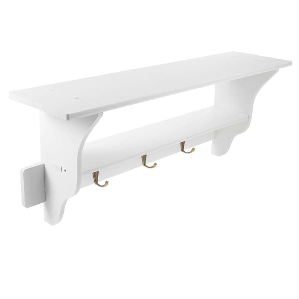 【YD】Wall Mounted Floating Shelf with Hooks for Storage 2 Pcs White