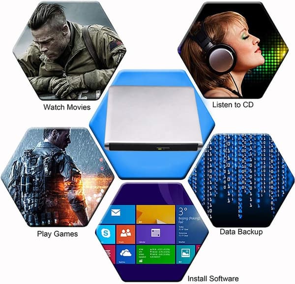 【YD】Ulkoinen 3D Blu-ray DVD-asema - MacBook OS Windows xp/7/8/10 - Hopeanharmaa