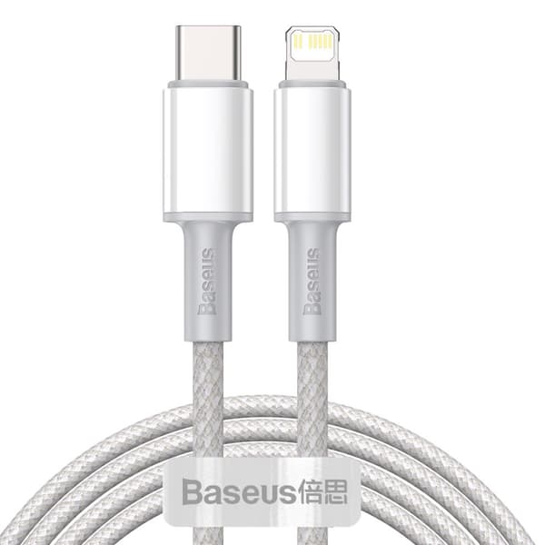 【YD】BASEUS 2m 20W PD Type-C - Lightning Punottu Nylonkaapeli - Valkoinen White Vit