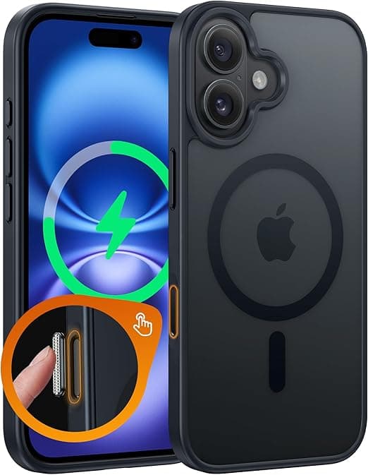 【YD】FNTCASE for iPhone 16 Plus Case with Screen Protector, Compatible with MagSafe, Translucent Matte, Military Grade Shockproof Shell, Black-T Black-T