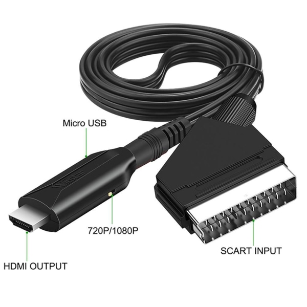 SCART til HDMI-konverterkabel 1080P/720P med USB-kabler SCART I