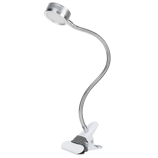 Justerbar 360° Svanhalsklämma med USB, Varm & Kalla Färgtemperatur - Silver