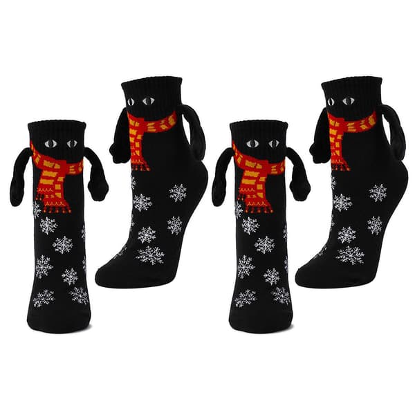 [YD]2 par sjove magnetiske parstrømper julegave bløde behagelige hold hænder øjne design elastiske strømper sort sort Black One Size