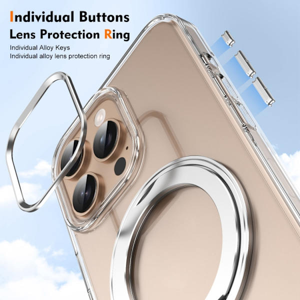 【YD】iPhone 16 Pro Ice-cold Rotating Ring Holder PC MagSafe Case Silver
