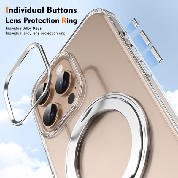 【YD】iPhone 16 Pro Iskold Roterende Ringholder PC MagSafe Cover Silver