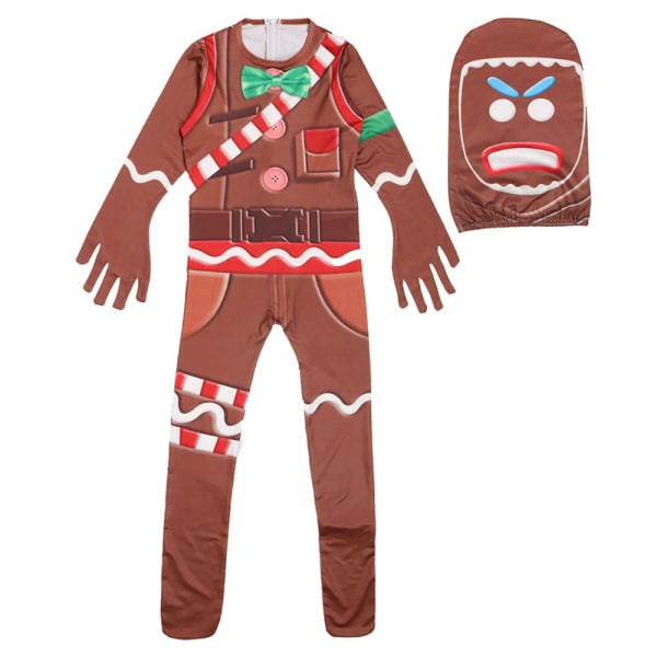 Gingerbread Men Jumpsuit Costume Halloween Cosplay Costume med maske 160CM