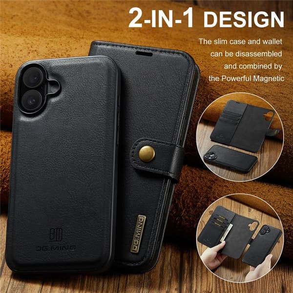 DG MING iPhone 17 2-i-1 Magnet Pung Etui - Sort Svart black