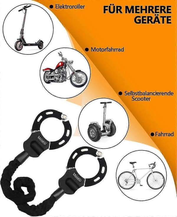 【YD】E Scooter Lock, Handcuff Lock with Key, E Scooter Lock with Rubber Sleeve, High Security Bicycle Lock, 90 cm, Ideal for E-scooters, Bicycles