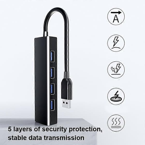 4 X USB 2.0-porter HUB-omformer, kabellengde: 15 cm, stil: Med lyslist hvit Not Specified