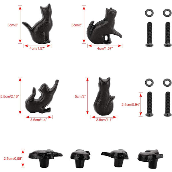 【YD】Cat Shaped Drawer Knobs, Set of 4, Iron Kitchen Knobs, Wardrobe