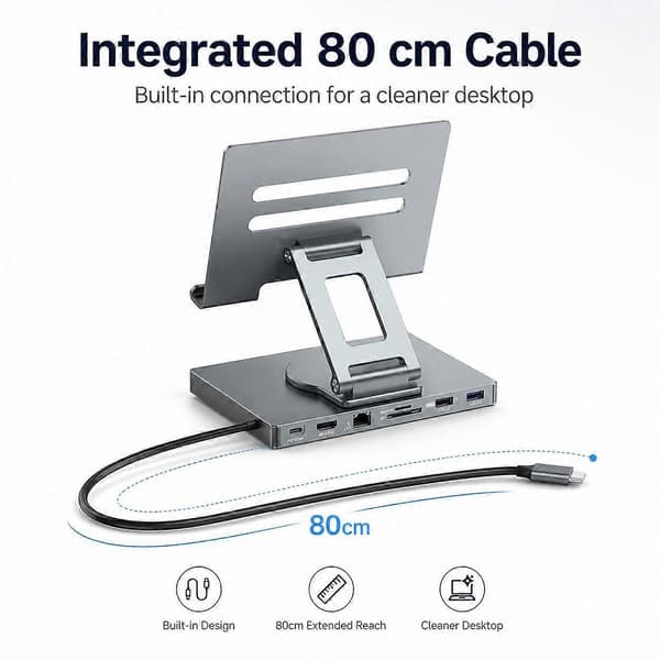 Blueendless ST706A 7 i 1 4K 30Hz Multifunktionel Dockingstation 360-graders Roterende Tablet Holder Grey